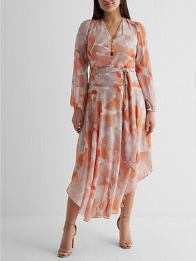 Express Long Sleeve Floral Chiffon Midi Dress - size small
